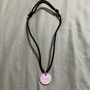 Black  cord and Silver Peace Pendant Necklace